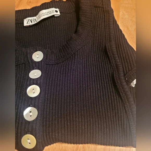 ZARA - Black Ribbed Racer Back Crop Top - Picture 5 of 8